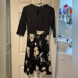 Elegant Black Floral Long Sleeve Dress